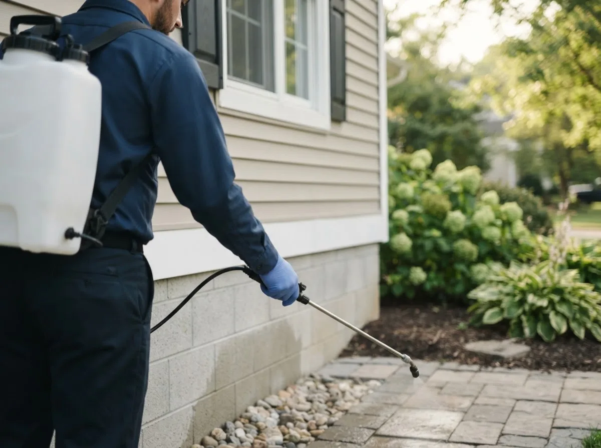 Pest control technician inspecting a home in Utica, NE